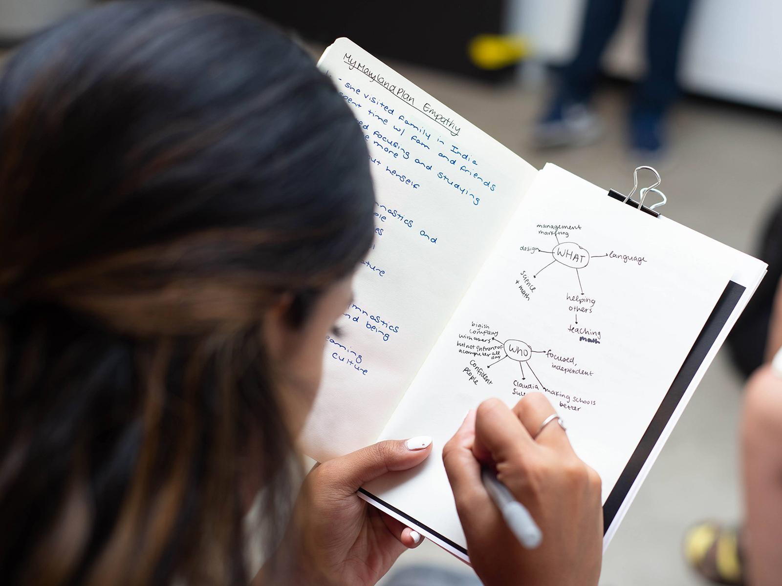 Student making a mind map in the IDEA101 studio